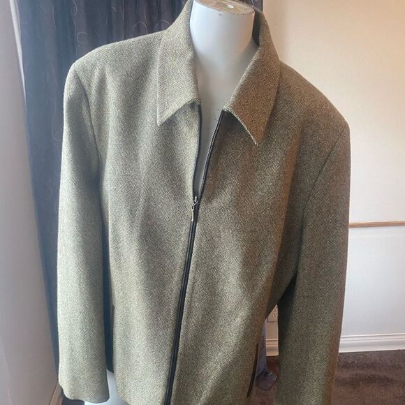 Evan Picone Multi color Heirloom Tan/Brown Wool blend zip front blazer, size 18 - Picture 1 of 5
